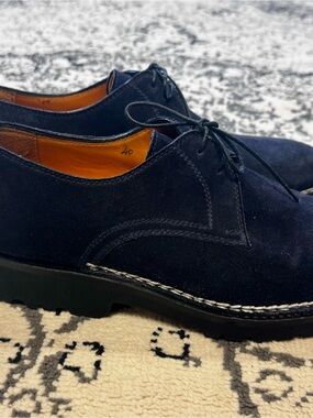 Men's Navy Suede Derby Shoes - Classic Lace-Up Comfort